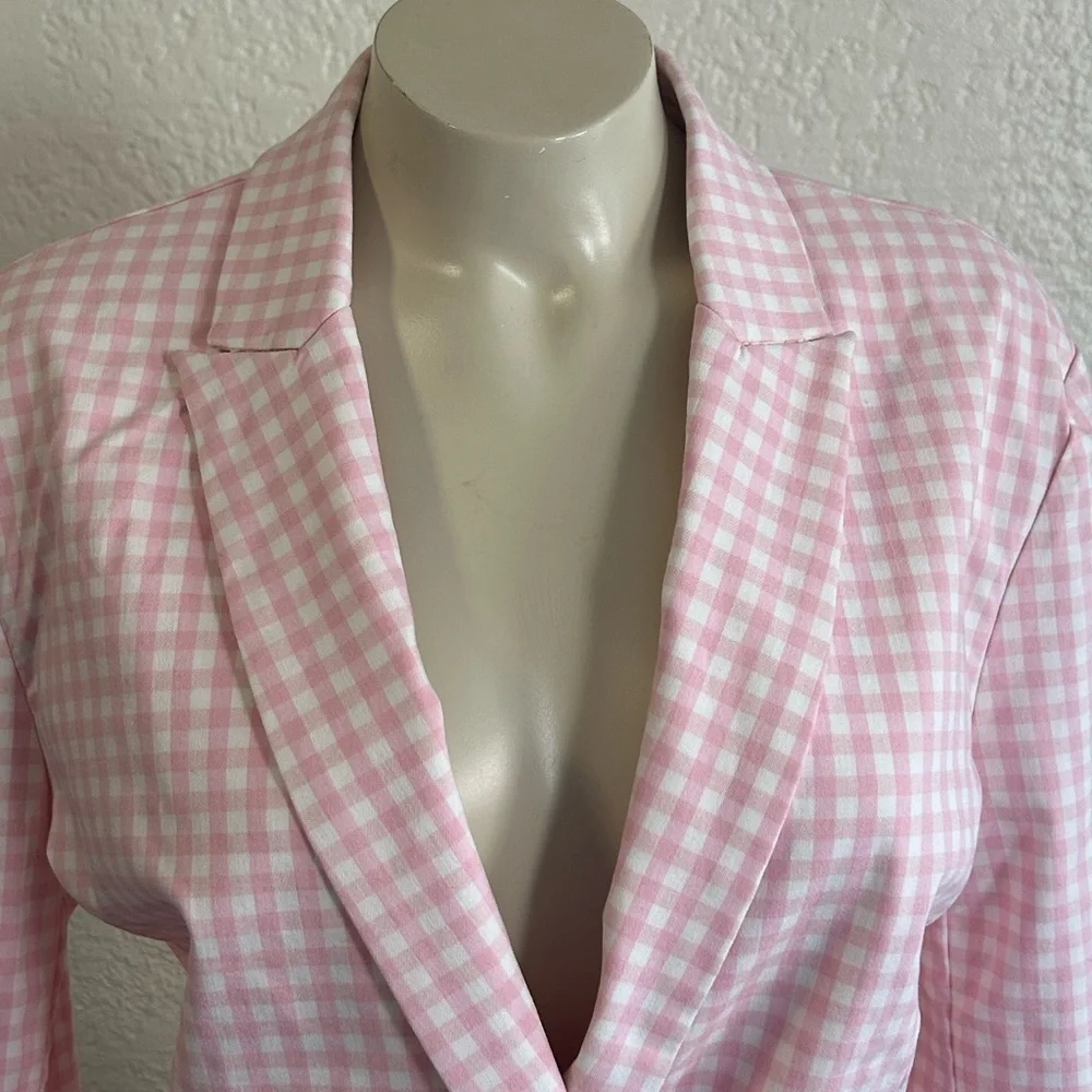 J. McLaughlin RESSIE white/ pink Gingham rayon blend jacket SZ 12 NWT